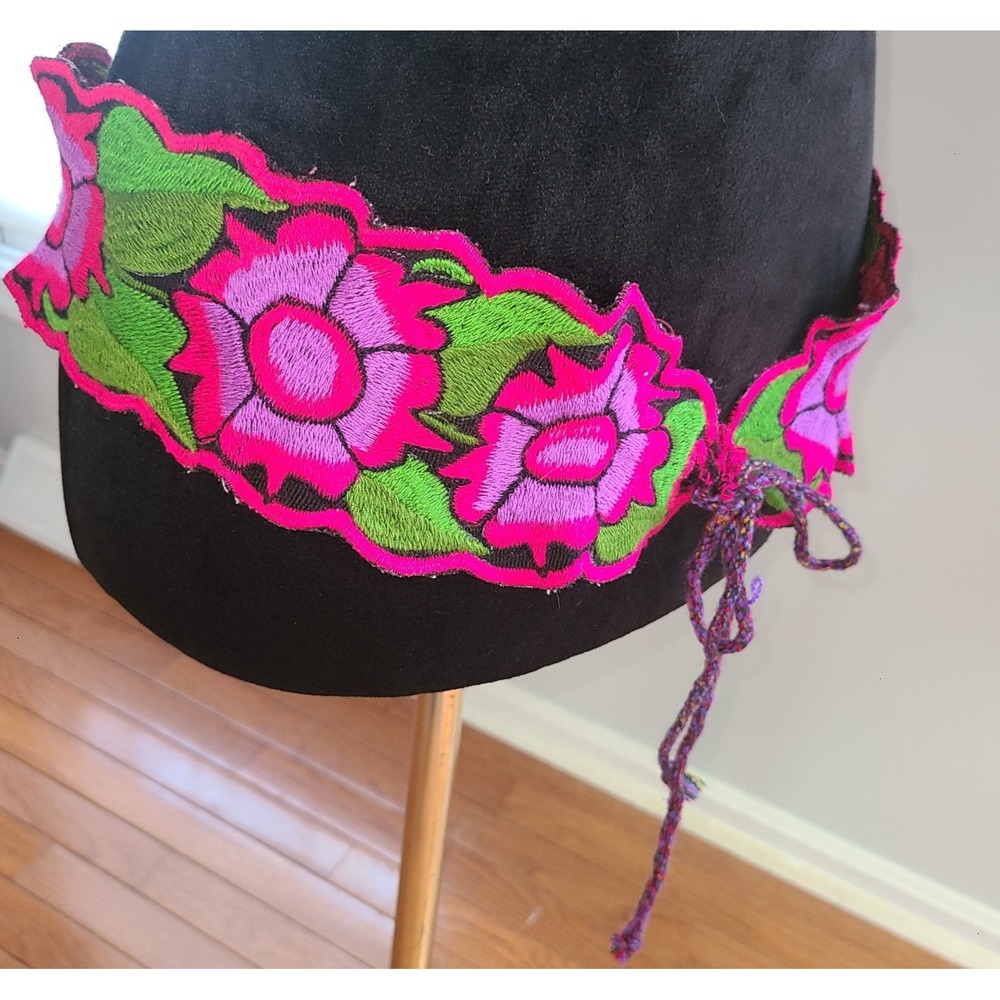 Faja Mexican Belt Embroidered Rose Flowers Rainbow Chiapas One Size Pink Purple